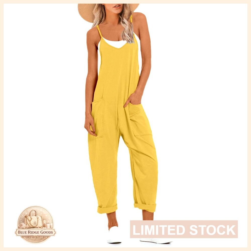 Loose Fit Jumpsuit Casual Summer Romper Adjustable Straps Wide Leg Harem Pants